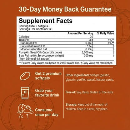 Pumpkin Seed Oil Softgels — 3,000mg Cold-Pressed with Saw Palmetto